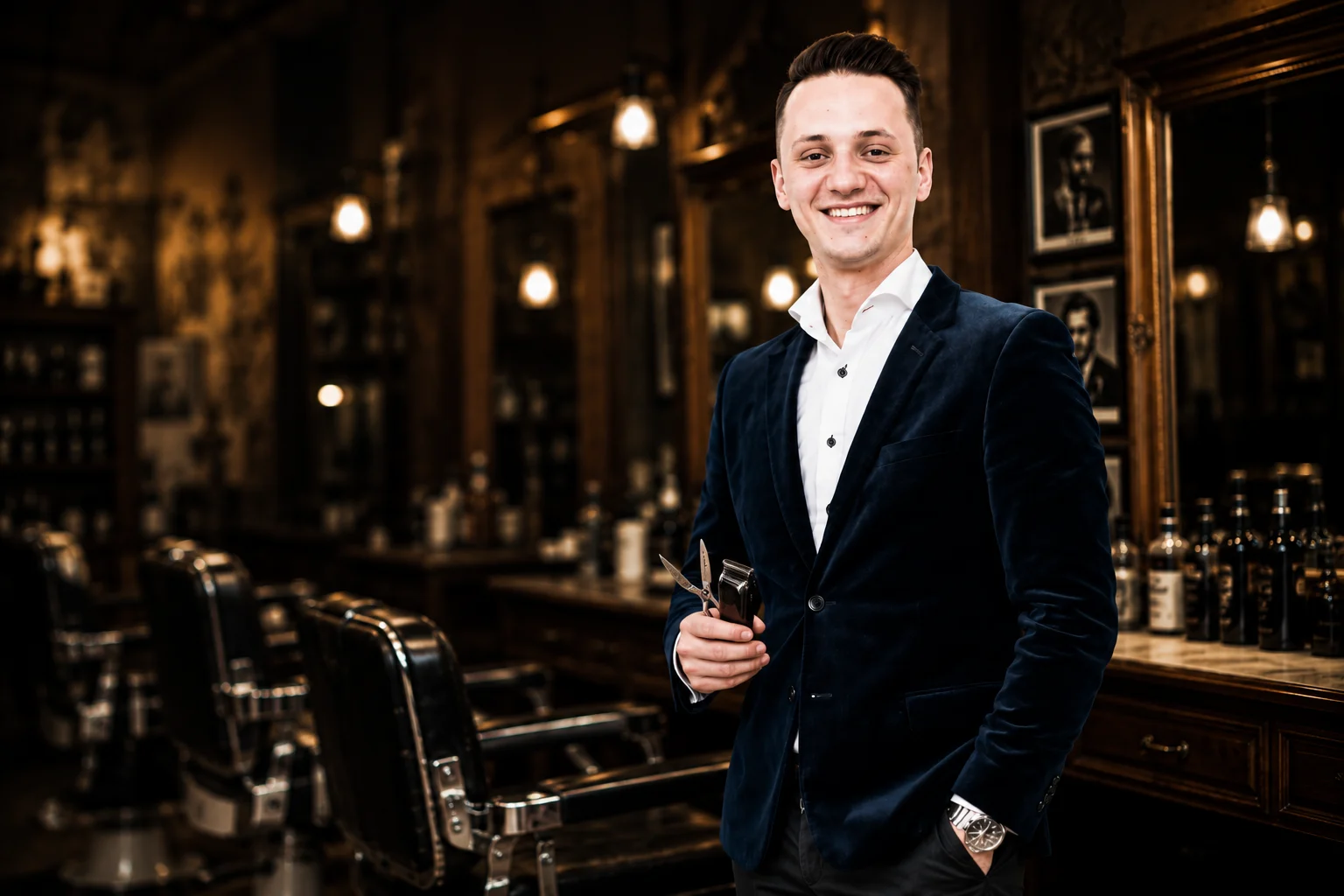 Andrei Daniliuc, maestru frizer, în salonul Dre The Barber