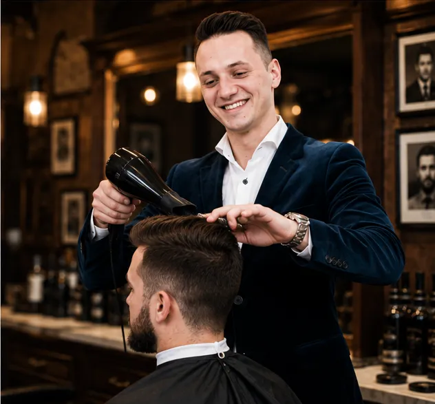 Coafare finală cu peria rotundă și uscătorul, în salon